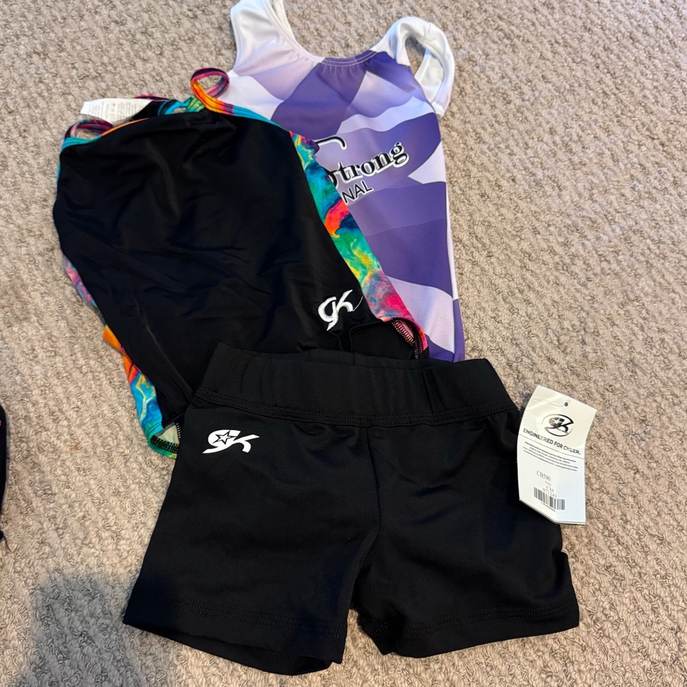 GK Bundle of Child Medium Leotards with GK shorts (shorts are NWT)